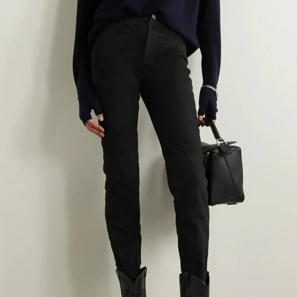 NEW Deadwood Pheonix Recycled Leather Black Suede High Waist Straight Leg Pants - Picture 1 of 10